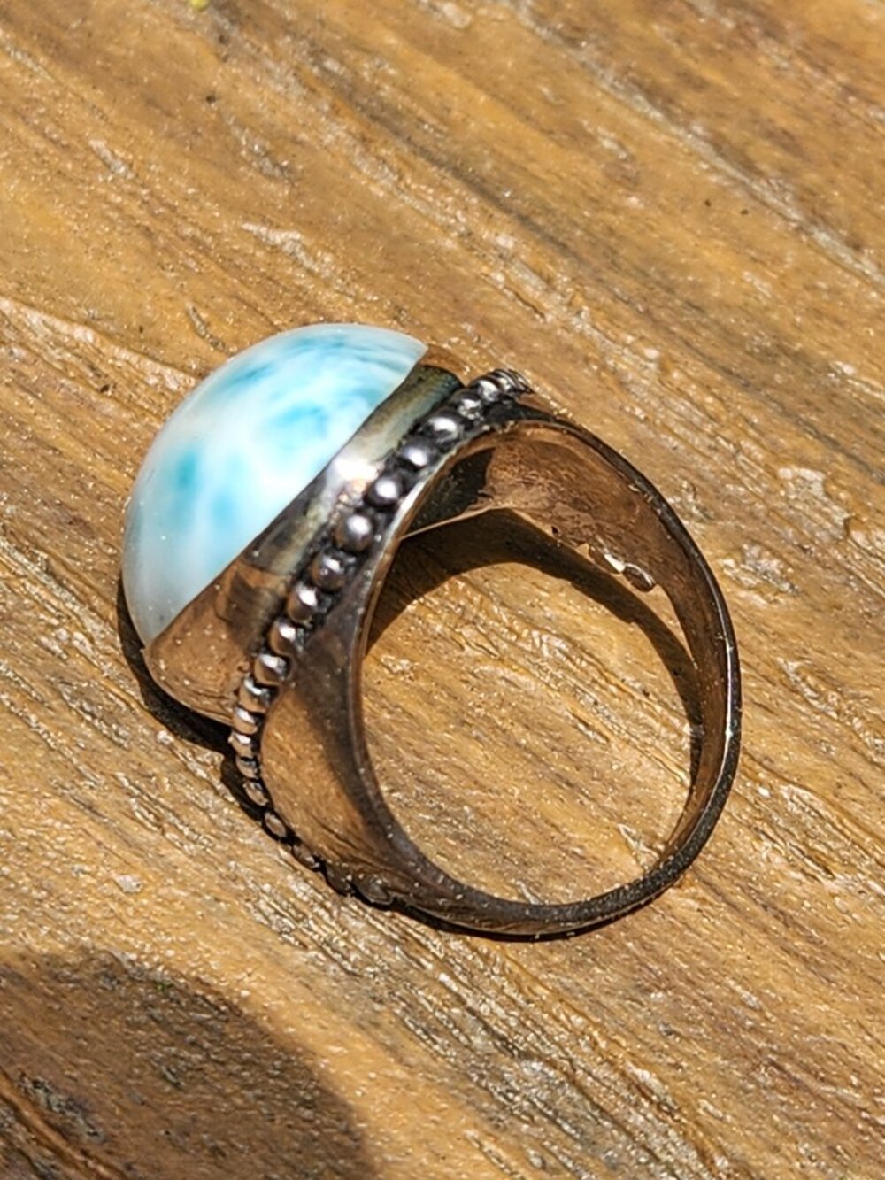 Sajen 925 Sterling Silver Blue White Larimar Ring Size 8 - Picture 15 of 16